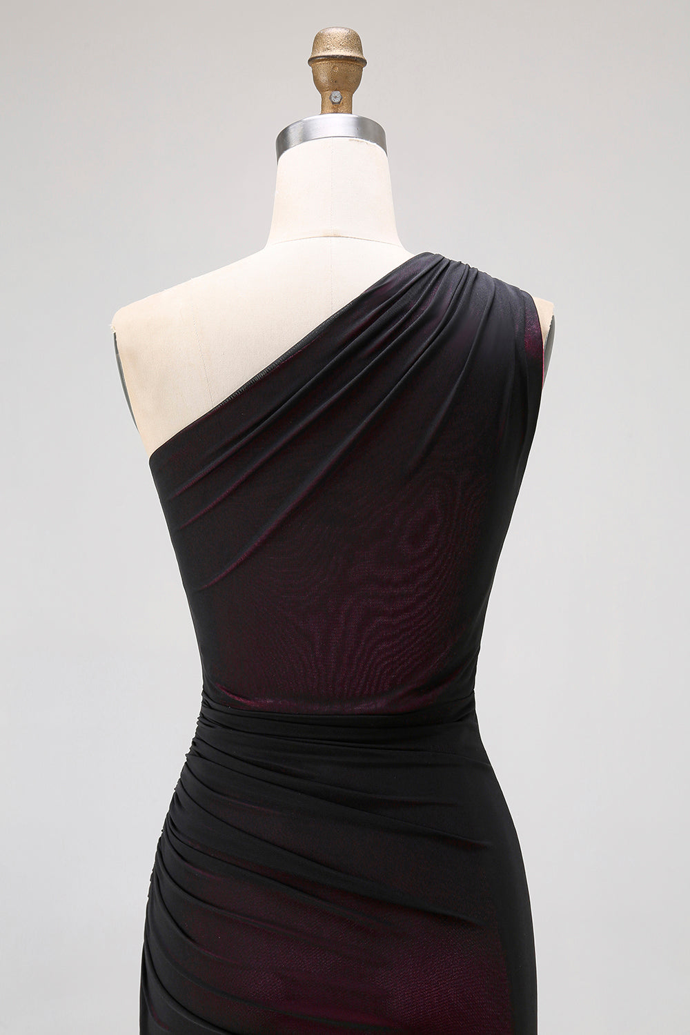Black Pink Mermaid One Shoulder Long Bridesmaid Dress with Slit