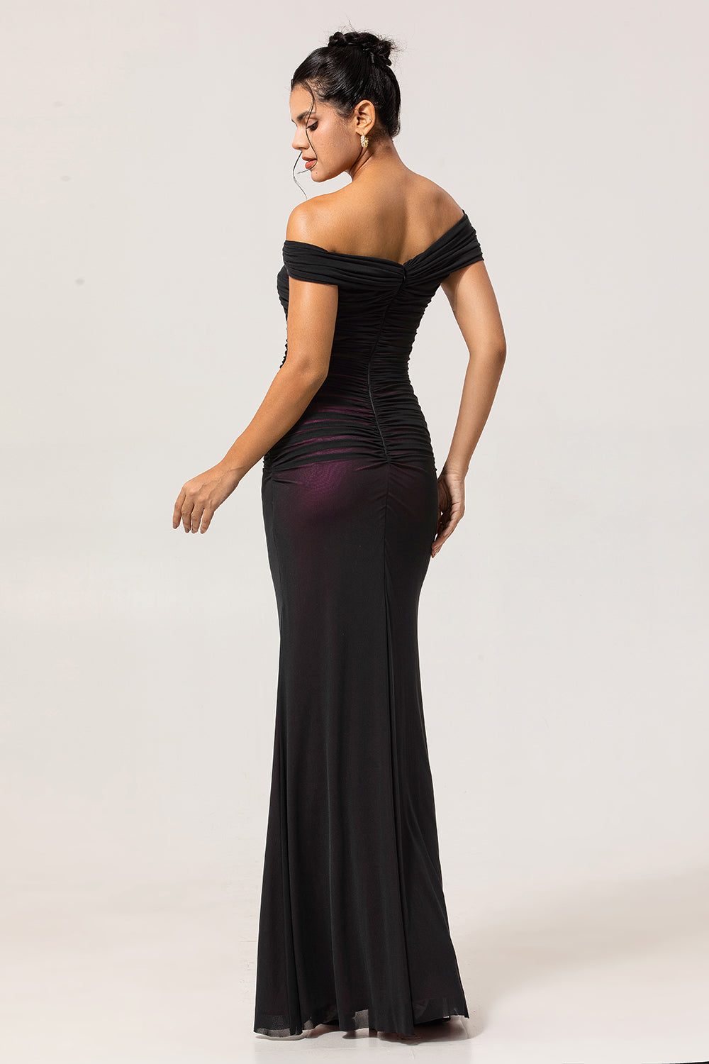 Black Pink Off the Shoulder Mermaid Long Bridesmaid Dress with 3D Flower