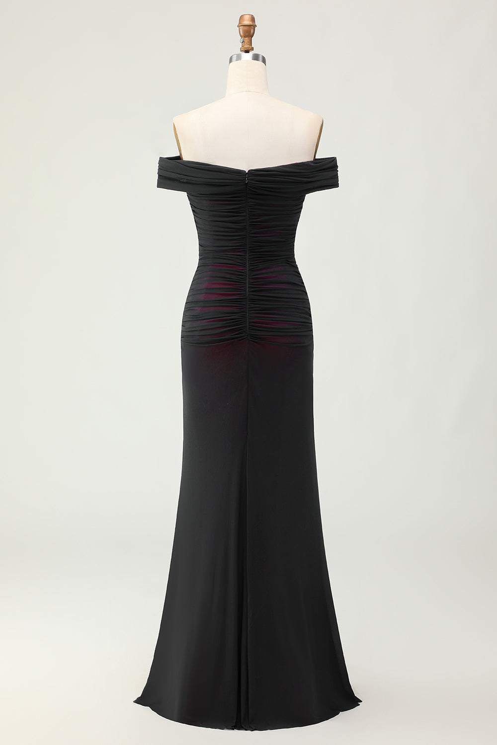 Black Pink Off the Shoulder Mermaid Long Bridesmaid Dress with 3D Flower