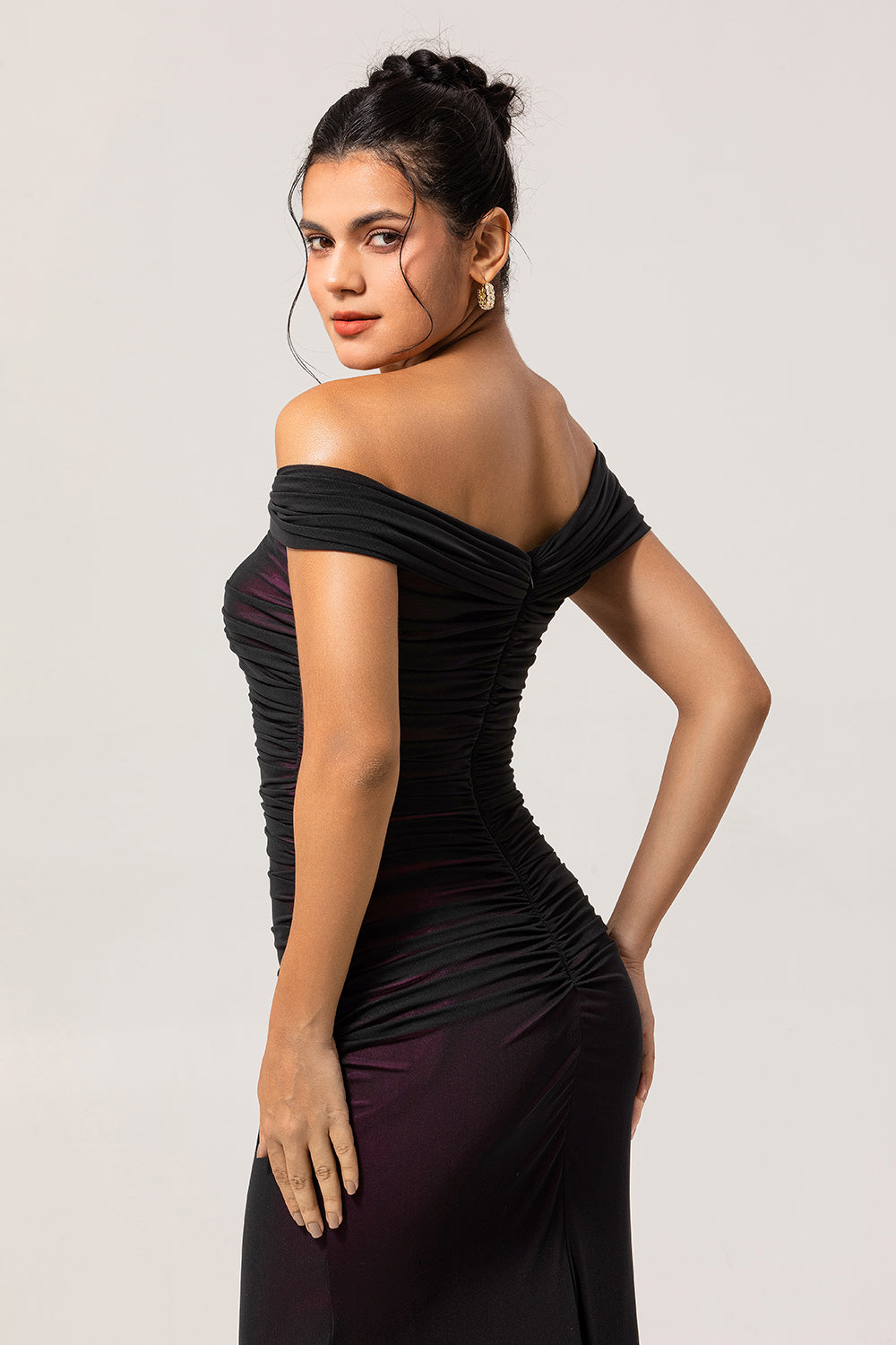Black Pink Off the Shoulder Mermaid Long Bridesmaid Dress with 3D Flower