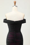 Black Pink Mermaid Off the Shoulder Long Bridesmaid Dress with 3D Flower