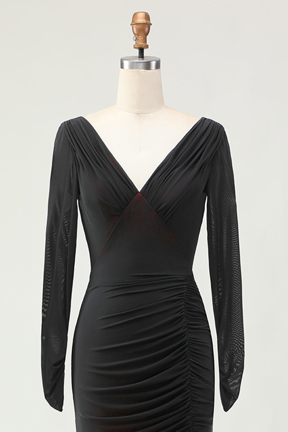 Black Red Mermaid Long Sleeves Bridesmaid Dress with Slit