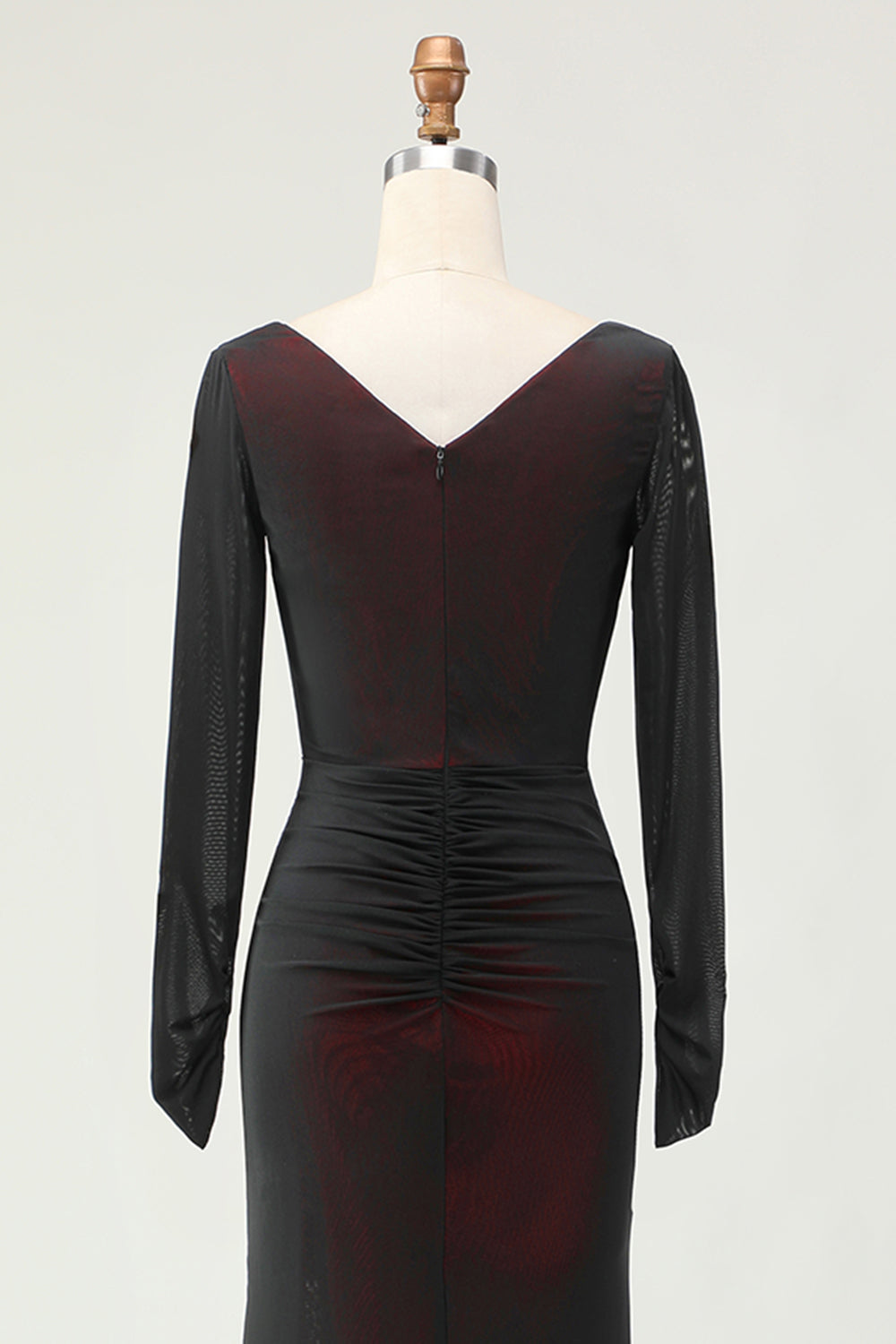 Black Red Mermaid Long Sleeves Bridesmaid Dress with Slit