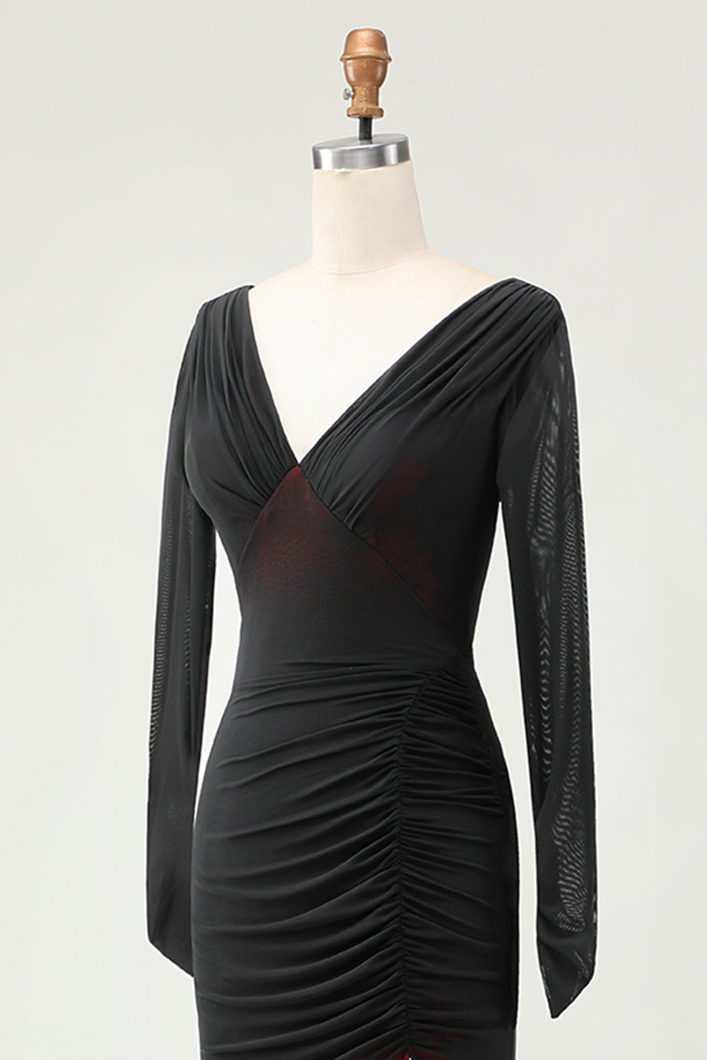 Black Red Mermaid Long Sleeves Bridesmaid Dress with Slit