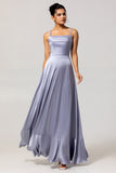 Dusty Blue Spaghetti Straps Long Satin Bridesmaid Dress