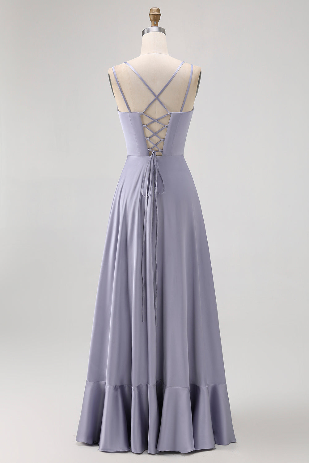 Dusty Blue Spaghetti Straps Long Satin Bridesmaid Dress