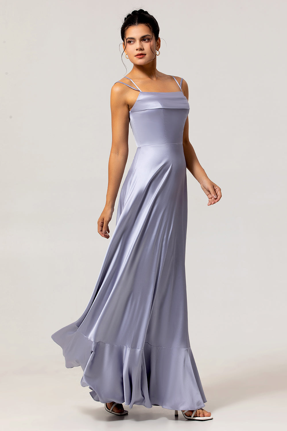 Dusty Blue Spaghetti Straps A Line Long Bridesmaid Dress