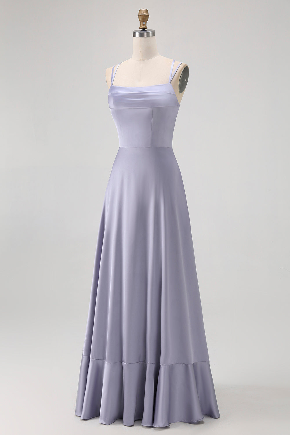 Dusty Blue Spaghetti Straps Long Satin Bridesmaid Dress