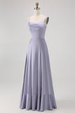 Dusty Blue Spaghetti Straps Long Satin Bridesmaid Dress
