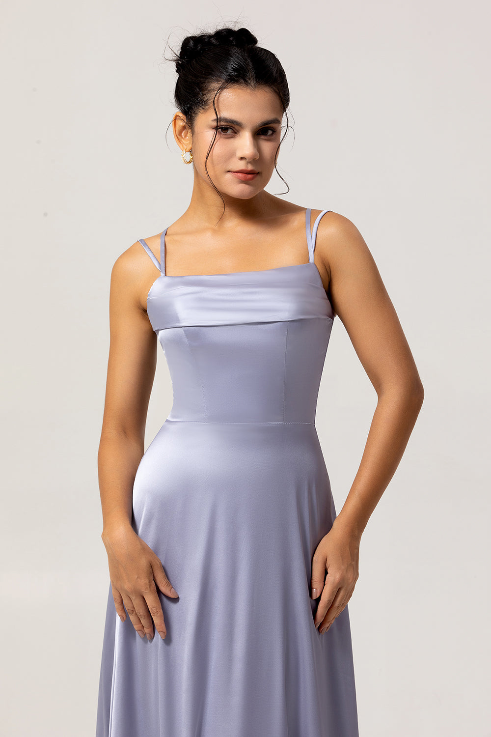 Dusty Blue Spaghetti Straps A Line Long Bridesmaid Dress
