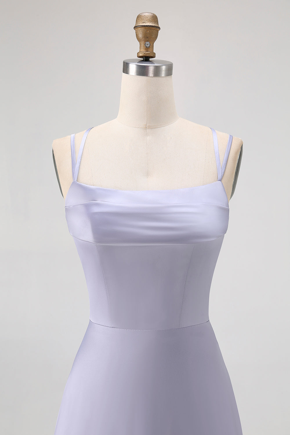 Dusty Blue Spaghetti Straps Long Satin Bridesmaid Dress