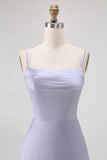 Dusty Blue Spaghetti Straps Long Satin Bridesmaid Dress