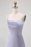 Dusty Blue Spaghetti Straps Long Satin Bridesmaid Dress