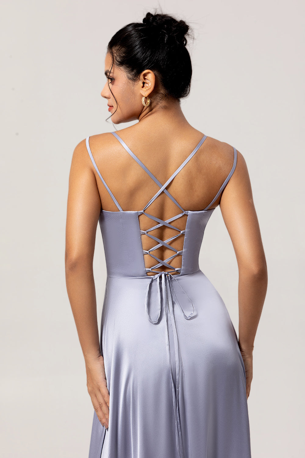 Dusty Blue Spaghetti Straps A Line Long Bridesmaid Dress