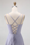 Dusty Blue Spaghetti Straps Long Satin Bridesmaid Dress