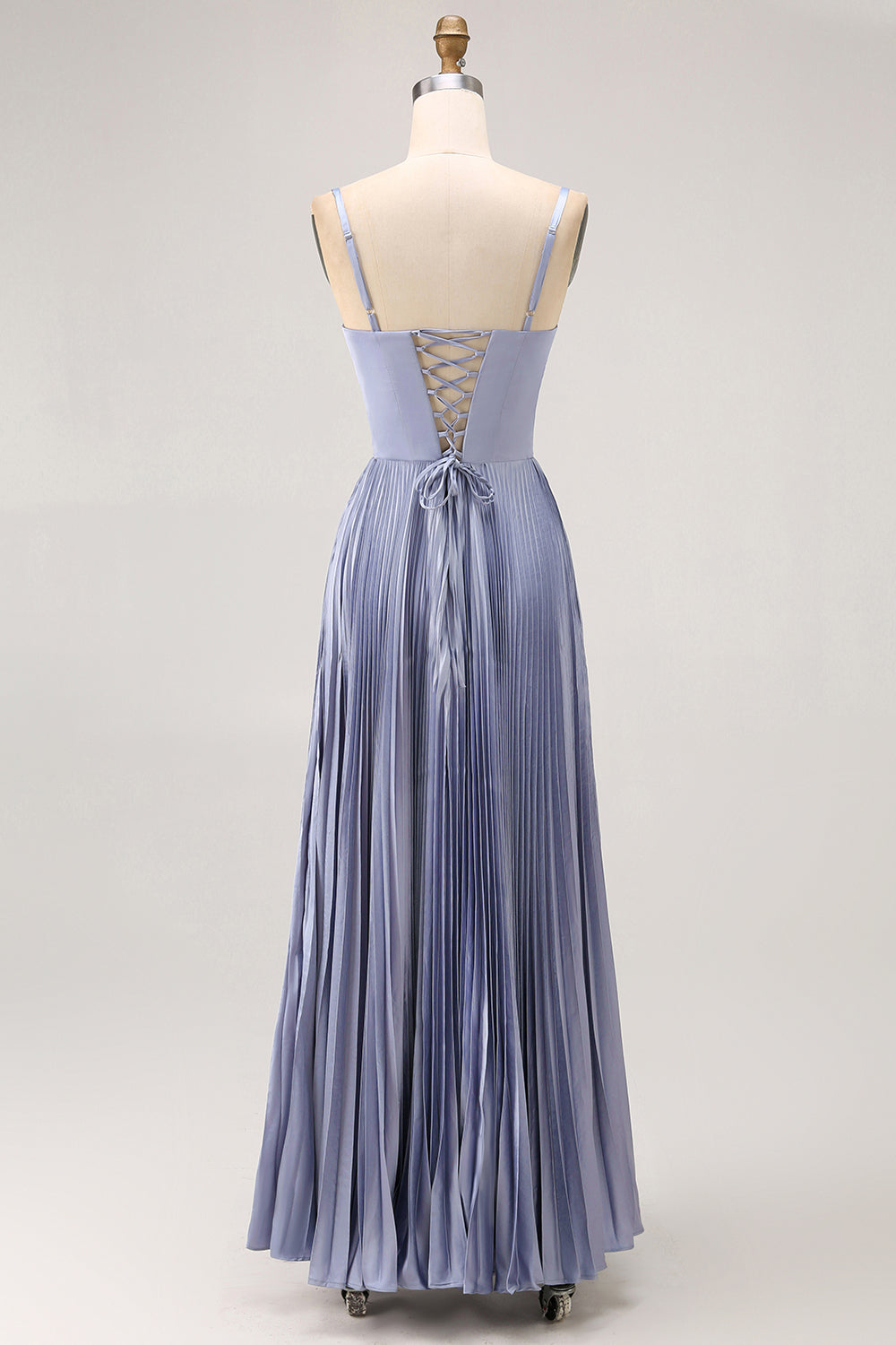 Zapakasa Women Dusty Blue Satin Long Pleated Bridesmaid Dress with Bow Lace Up Back Sheath Spaghetti Straps Wedding Guest Dress Zapakasa Women Dusty Blue Satin Long Pleated Bridesmaid Dress with Bow Lace Up Back Sheath Spaghetti Straps Wedding Guest Dress