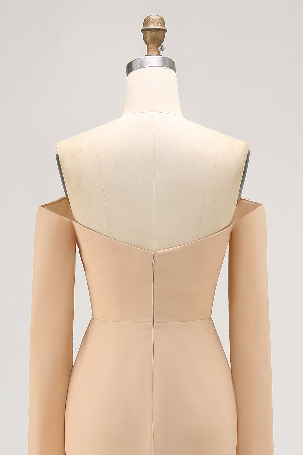 Champagne Off the Shoulder Sheath Long Bridesmaid Dress with Ruffles