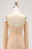 Champagne Off the Shoulder Sheath Long Bridesmaid Dress with Ruffles