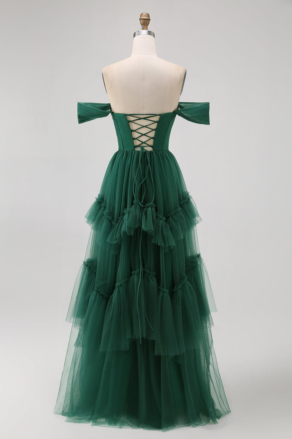 Zapakasa Women Dark Green Tulle A-Line Tiered Long Corset Wedding Guest Dress Off the Shoulder Ruffled Bridesmaid Dress Zapakasa Women Dark Green Tulle A-Line Tiered Long Corset Wedding Guest Dress Off the Shoulder Ruffled Bridesmaid Dress