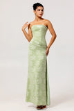 Sage Green Sheath Strapless Long Floral Wedding Guest Dress