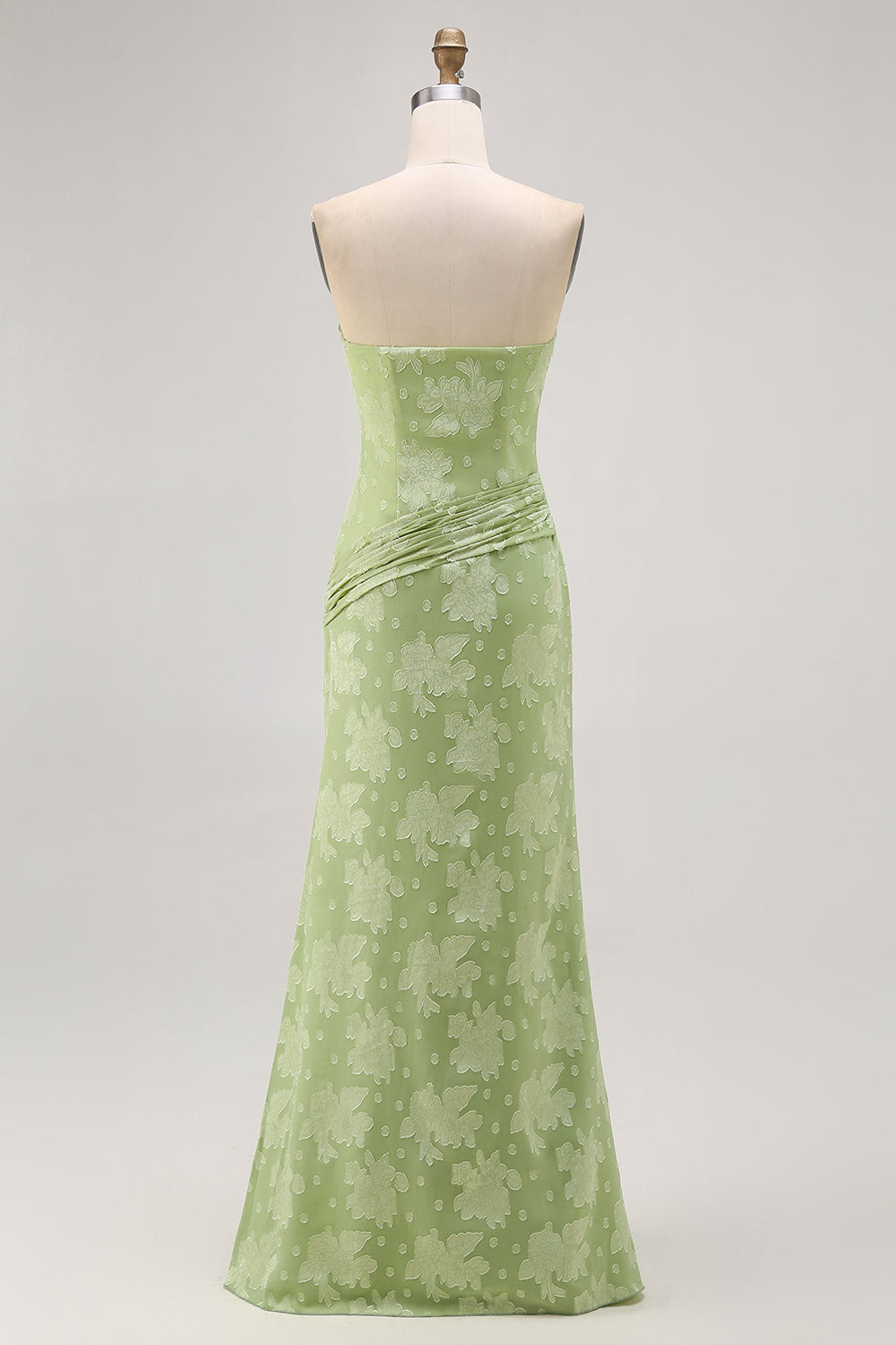 Zapakasa Women Sage Green Floral Long Wedding Guest Dress with Slit Sheath Strapless Bridesmaid Dress Zapakasa Women Sage Green Floral Long Wedding Guest Dress with Slit Sheath Strapless Bridesmaid Dress