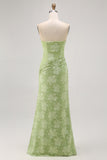 Sage Green Sheath Strapless Long Floral Wedding Guest Dress