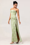 Sage Green Floral Sheath Long Wedding Guest Dress with Slit