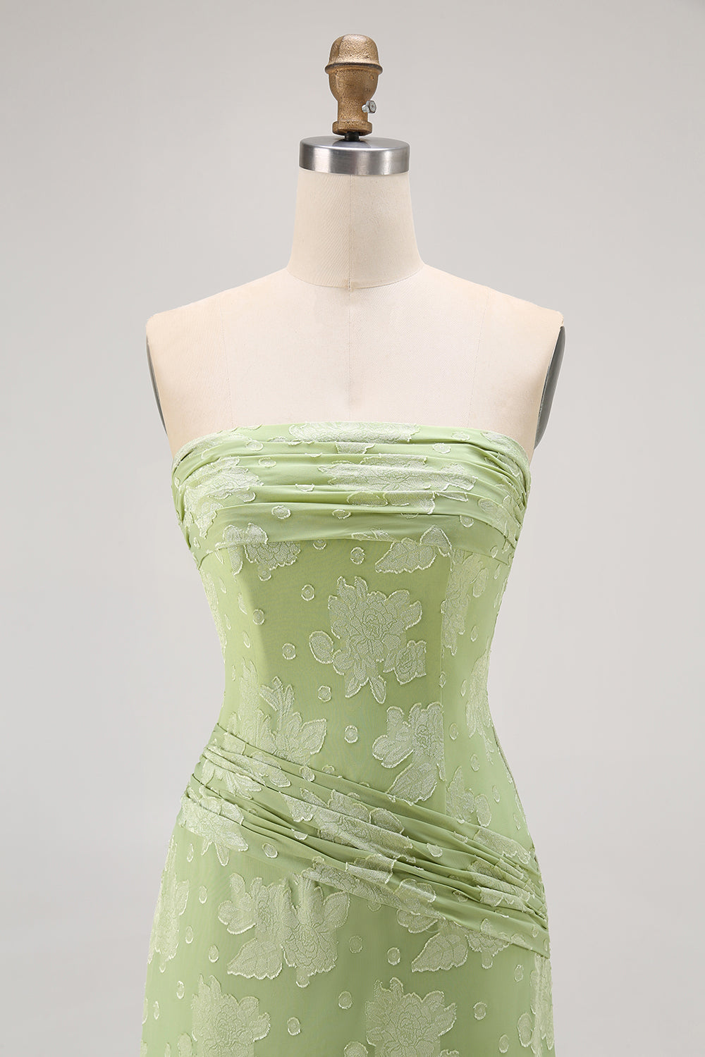 Sage Green Sheath Strapless Long Floral Wedding Guest Dress