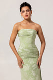 Sage Green Floral Sheath Long Wedding Guest Dress with Slit
