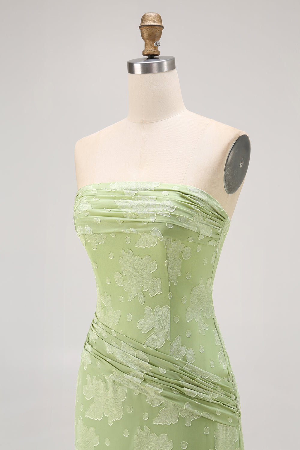Sage Green Sheath Strapless Long Floral Wedding Guest Dress