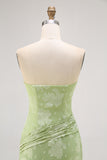 Sage Green Sheath Strapless Long Floral Wedding Guest Dress
