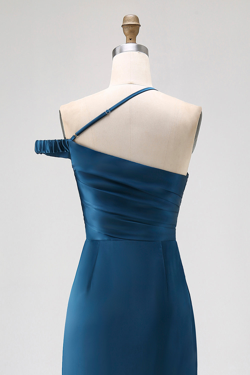 Ink Blue One Shoulder Satin Sheath Long Bridesmaid Dress