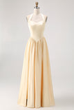 Daffodil Satin Halter A Line Long Bridesmaid Dress