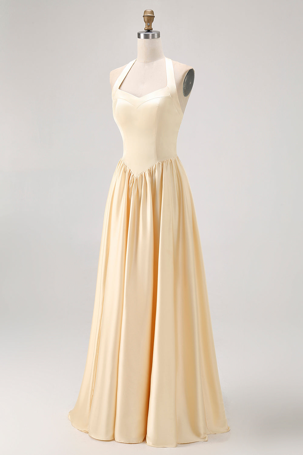 Daffodil Satin Halter A Line Long Bridesmaid Dress