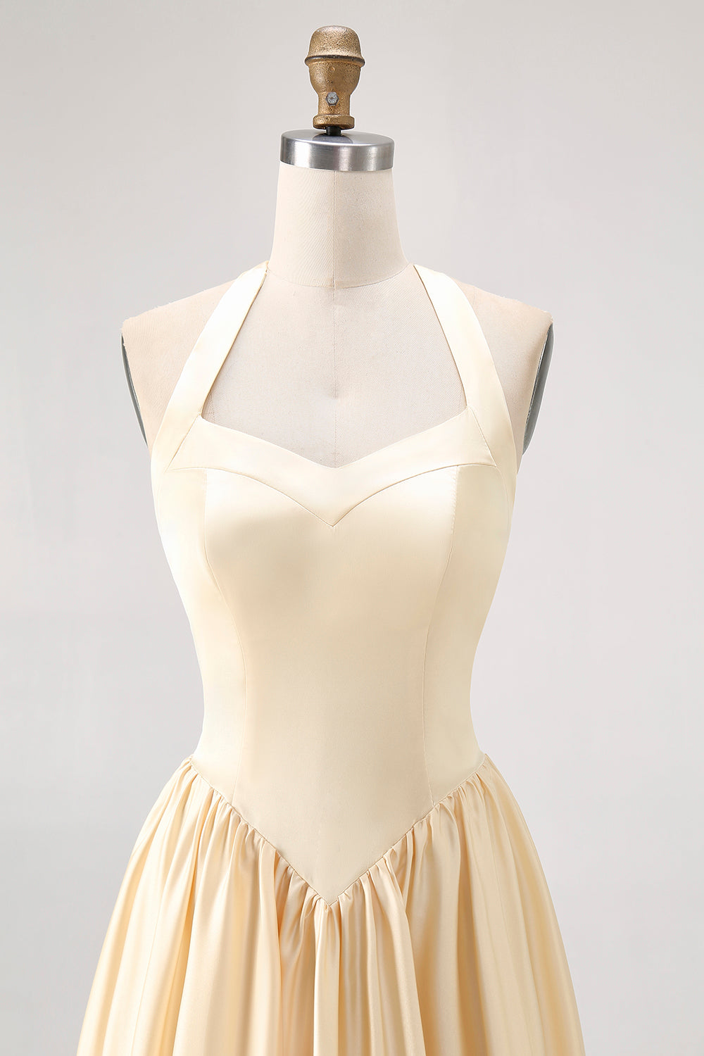 Daffodil Satin Halter A Line Long Bridesmaid Dress