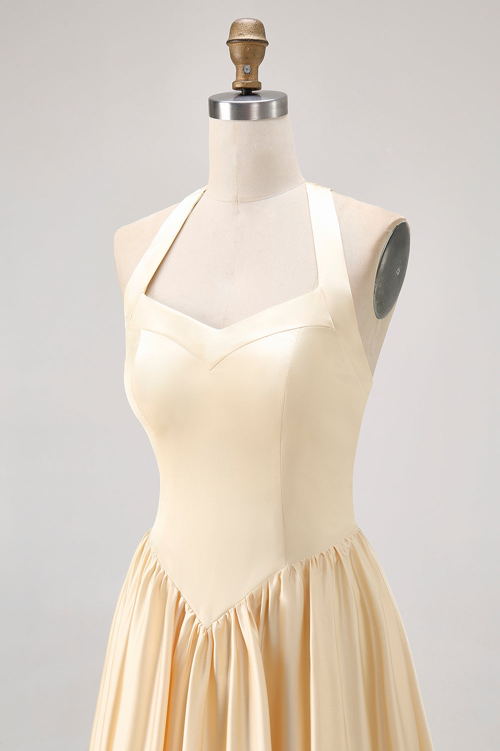 Daffodil Satin Halter A Line Long Bridesmaid Dress