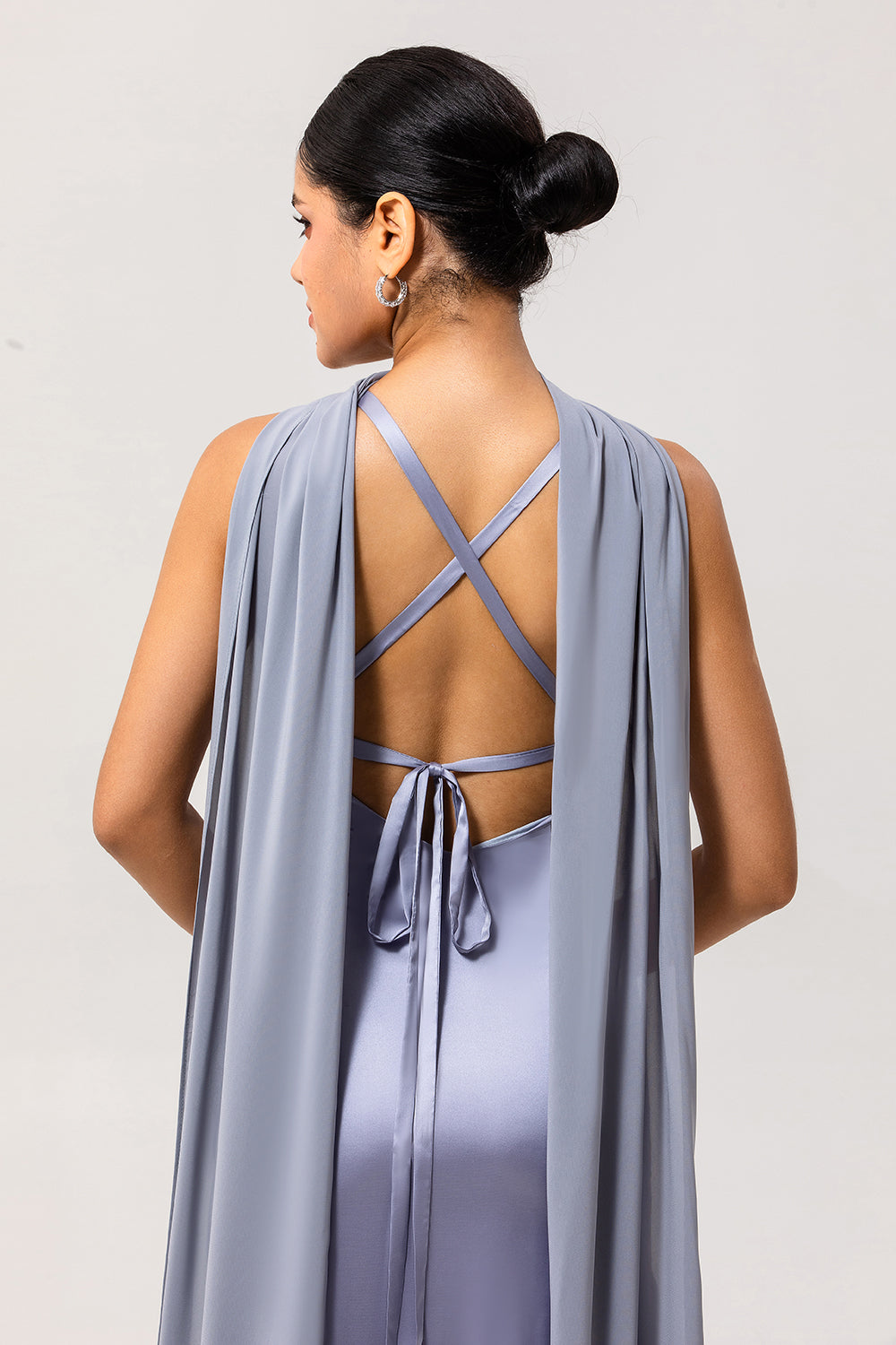 Simple Dusty Blue V-Neck Satin Long Bridesmaid Dress with Slit