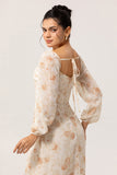 Yellow Corset Floral Long Sleeves Bridesmaid Dress with Slit