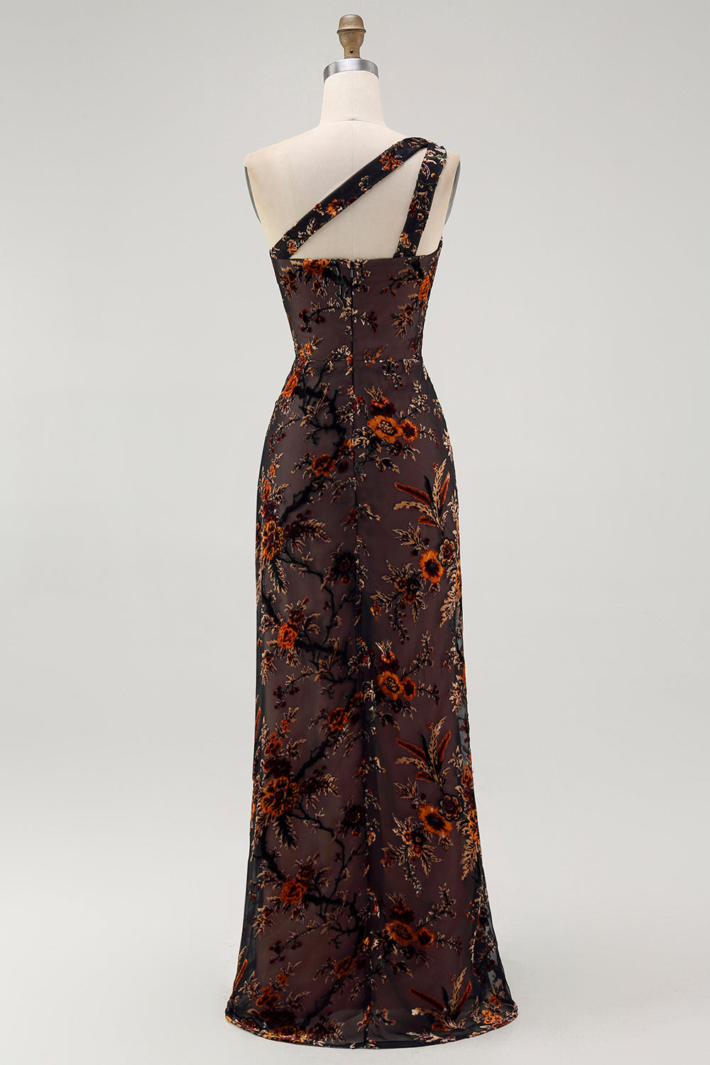 Black Floral Burnout Velvet Long Wedding Guest Dress with Slit