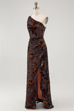 Black Floral Burnout Velvet Long Wedding Guest Dress with Slit