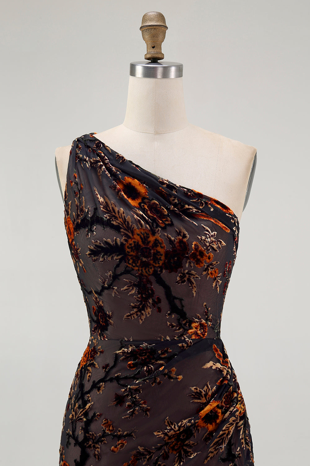Black Floral Burnout Velvet Long Wedding Guest Dress with Slit