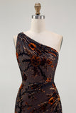 Black Floral Burnout Velvet Long Wedding Guest Dress with Slit