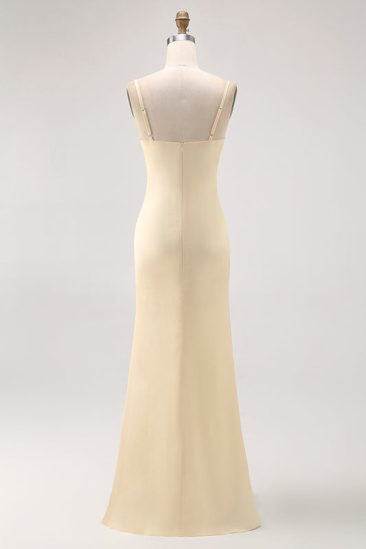 Daffodil Mermaid Ruched Long Wedding Guest Dress with Slit