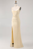 Daffodil Mermaid Ruched Long Wedding Guest Dress with Slit
