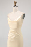Daffodil Mermaid Ruched Long Wedding Guest Dress with Slit