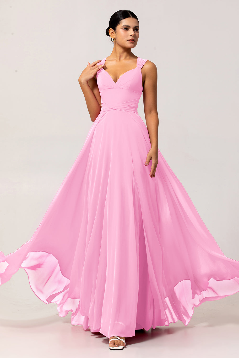 Blush Pink Chiffon Long A Line Bridesmaid Dress with Slit