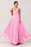 Blush Pink Chiffon Long A Line Bridesmaid Dress with Slit