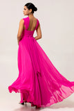 Blush Pink Chiffon Long A Line Bridesmaid Dress with Slit
