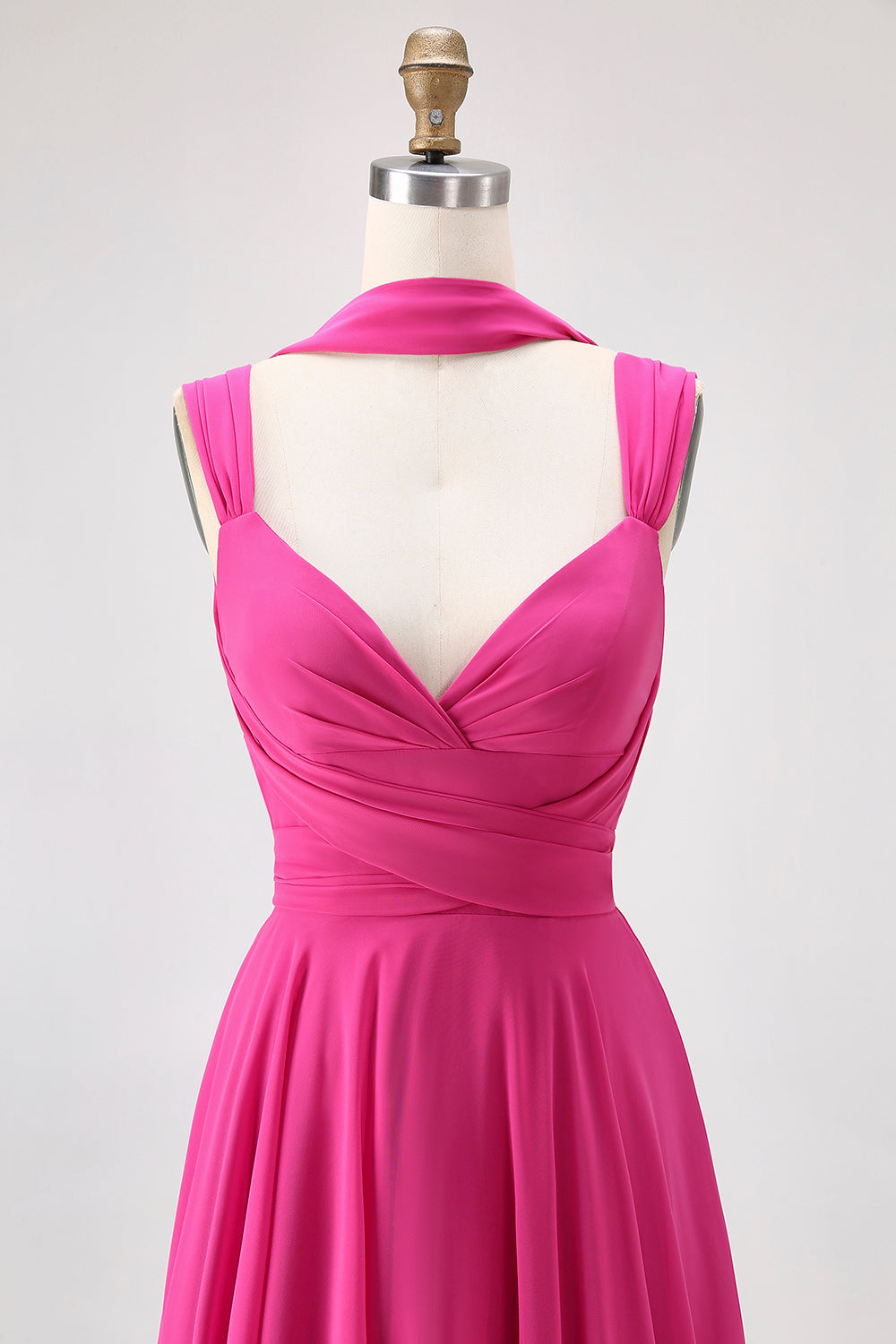 Fuchsia Chiffon A Line Long Bridesmaid Dress with Slit