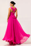 Blush Pink Chiffon Long A Line Bridesmaid Dress with Slit
